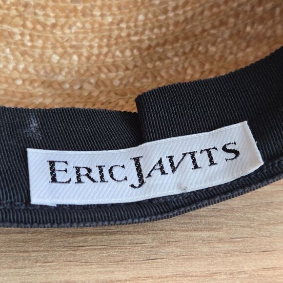 Eric Javits vintage straw + patent leather captains hat Squishee Black Rose Bow - Picture 5 of 8